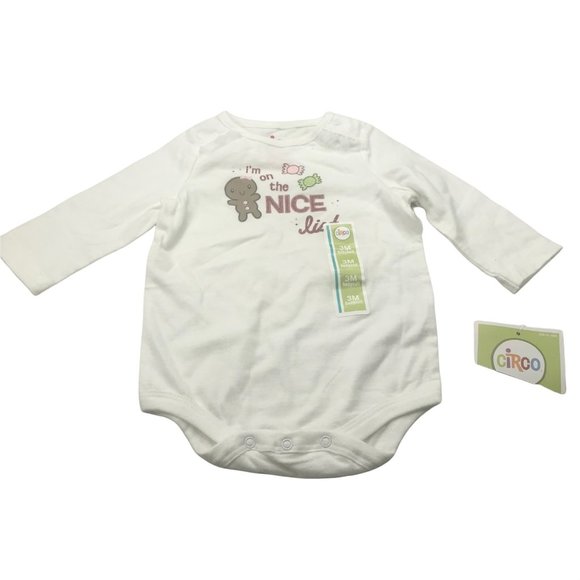 Circo I'm On The Nice List Girl's One Piece Bodysuit 3 Month White New With Tags - Picture 1 of 13